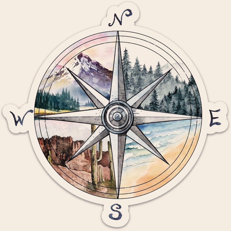 Outdoor Adventure Words - Compass Camping Sticker, Adventure Travel Stickers
