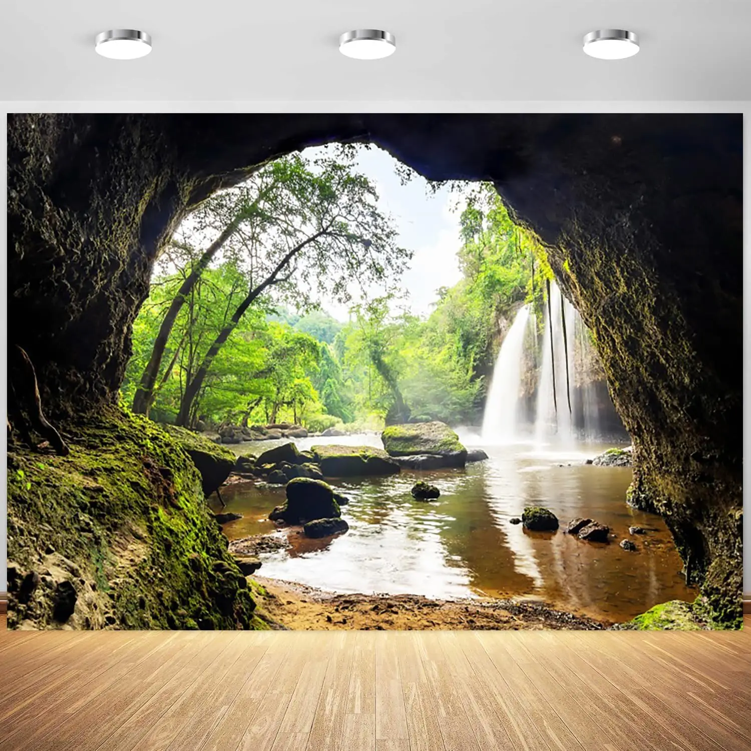 Forest Waterfall Mountain Cave - Outdoor Adventure Background のレビューと価格
